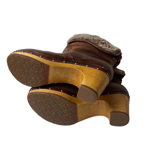 Ugg women’s brown leather clog, Lynnea Shearling ankle pull on boots size 7 - Picture 11 of 12